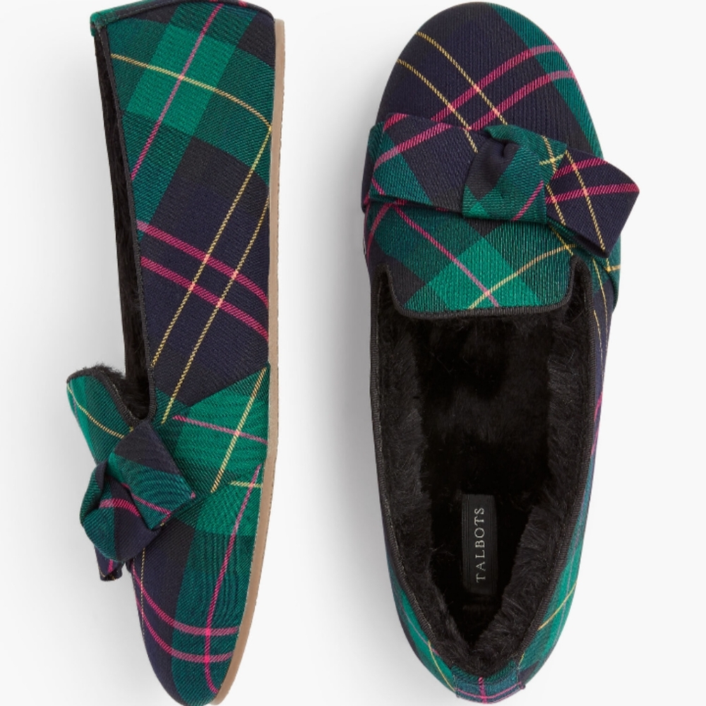 Talbots Tartan Slippers - Green and Pink